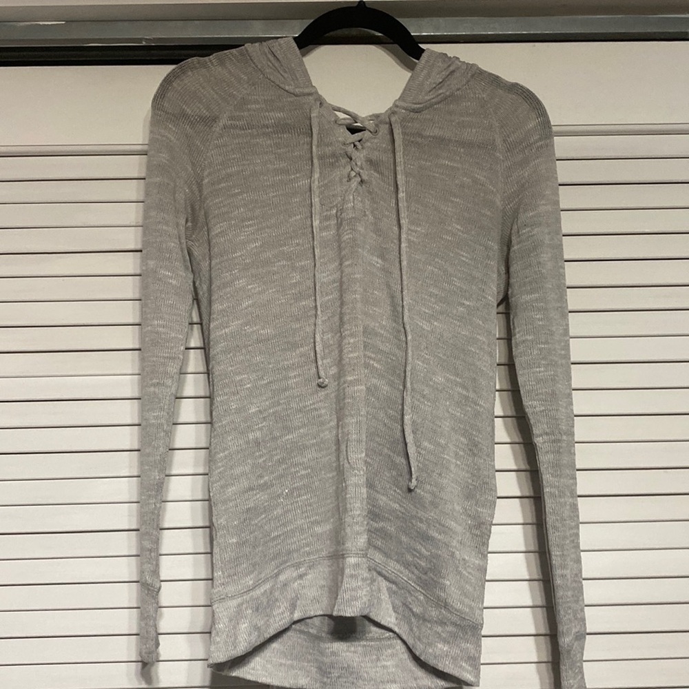 aeropostale lace up grey knitted sweater with hood